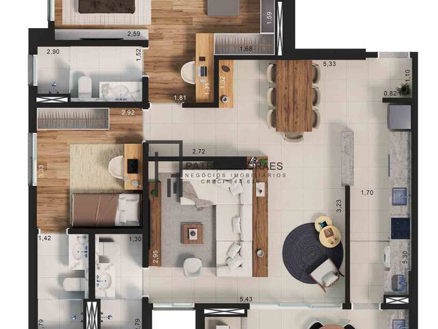 Planta 112m² 3 suítes