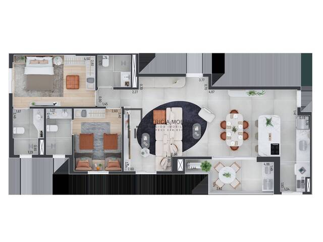 Opção 2 suítes e living ampliado